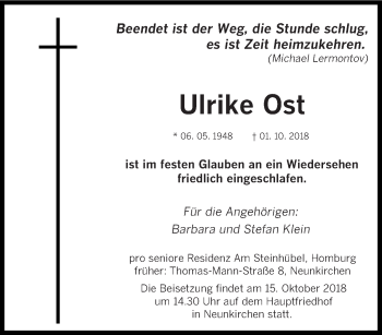 Todesanzeige von Ulrike Ost von saarbruecker_zeitung