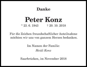 Todesanzeige von Peter Konz von saarbruecker_zeitung