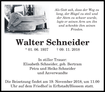 Todesanzeige von Walter Schneider von saarbruecker_zeitung
