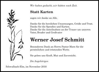 Todesanzeige von Werner Josef Schmitt von saarbruecker_zeitung