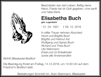 Todesanzeige von Elisabetha Buch von saarbruecker_zeitung
