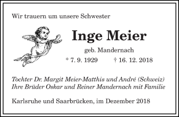 Todesanzeige von Inge Meier von saarbruecker_zeitung