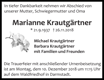 Todesanzeige von Marianne Krautgärtner von saarbruecker_zeitung
