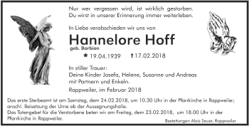Todesanzeige von Hannelore Hoff von saarbruecker_zeitung