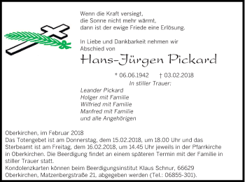 Todesanzeige von Hans-Jürgen Pickard von saarbruecker_zeitung