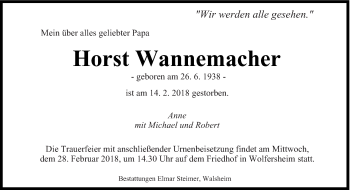 Todesanzeige von Horst Wannemacher von saarbruecker_zeitung