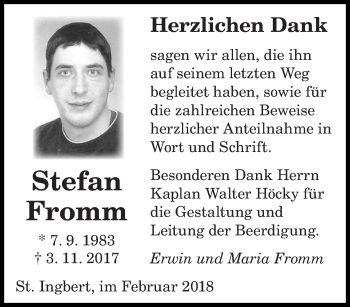 Todesanzeige von Stefan Fromm von saarbruecker_zeitung