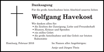 Todesanzeige von Wolfgang Havekost von saarbruecker_zeitung