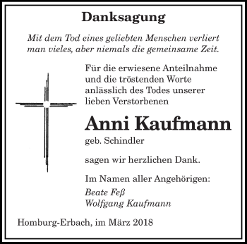 Todesanzeige von Anni Kaufmann von saarbruecker_zeitung