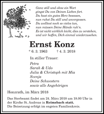 Todesanzeige von Ernst Konz von saarbruecker_zeitung