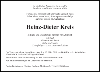 Todesanzeige von Heinz-Dieter Kreis von saarbruecker_zeitung