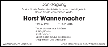 Todesanzeige von Horst Wannemacher von saarbruecker_zeitung