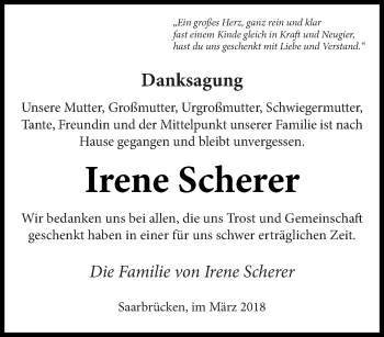 Todesanzeige von Irene Scherer von saarbruecker_zeitung