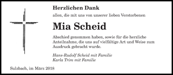 Todesanzeige von Mia Scheid von saarbruecker_zeitung