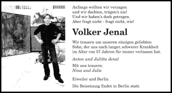 Todesanzeige von Volker Jenal von saarbruecker_zeitung