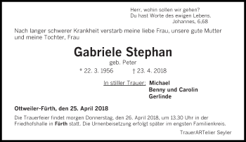 Todesanzeige von Gabriele Stephan von saarbruecker_zeitung
