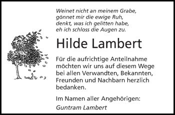 Todesanzeige von Hilde Lambert von saarbruecker_zeitung