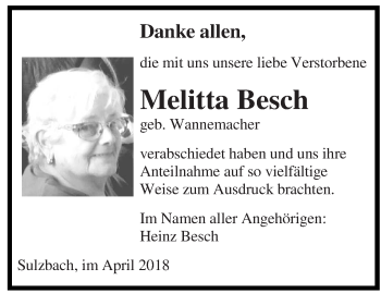 Todesanzeige von Melitta Besch von saarbruecker_zeitung