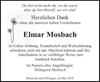 Todesanzeige von Elmar Mosbach von saarbruecker_zeitung