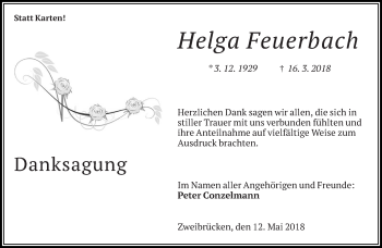 Todesanzeige von Helga Feuerbach von saarbruecker_zeitung