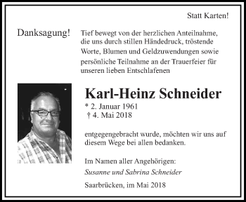 Todesanzeige von Karl-Heinz Schneider von saarbruecker_zeitung