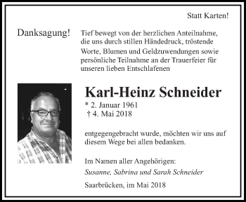 Todesanzeige von Karl-Heinz Schneider von saarbruecker_zeitung