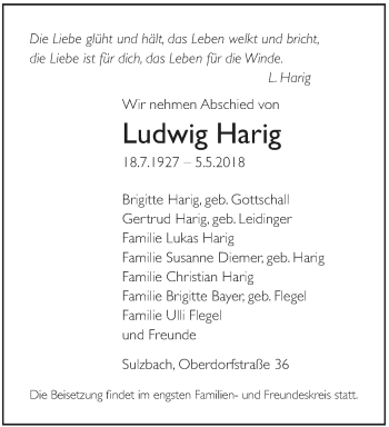 Todesanzeige von Ludwig Harig von saarbruecker_zeitung