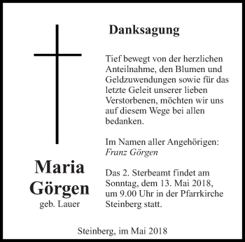 Todesanzeige von Maria Görgen von saarbruecker_zeitung