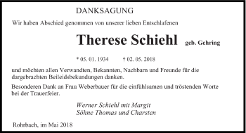 Todesanzeige von Therese Schiehl von saarbruecker_zeitung