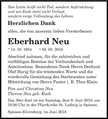 Todesanzeige von Eberhard Neu von saarbruecker_zeitung
