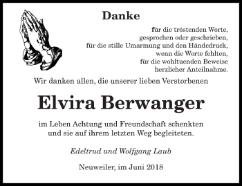 Todesanzeige von Elvira Berwanger von saarbruecker_zeitung