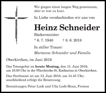 Todesanzeige von Heinz Schneider von saarbruecker_zeitung