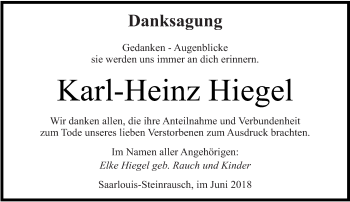 Todesanzeige von Karl-Heinz Hiegel von saarbruecker_zeitung