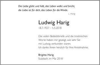 Todesanzeige von Ludwig Harig von saarbruecker_zeitung