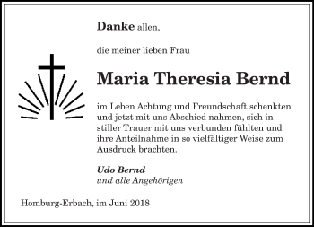Todesanzeige von Maria Theresia Bernd von saarbruecker_zeitung