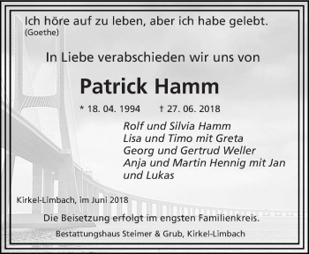 Todesanzeige von Patrick Hamm von saarbruecker_zeitung