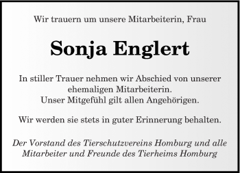 Todesanzeige von Sonja Englert von saarbruecker_zeitung