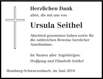 Todesanzeige von Ursula Seithel von saarbruecker_zeitung