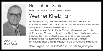 Todesanzeige von Werner Kliebhan von saarbruecker_zeitung