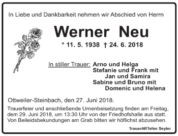 Todesanzeige von Werner Neu von saarbruecker_zeitung