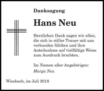 Todesanzeige von Hans Neu von saarbruecker_zeitung