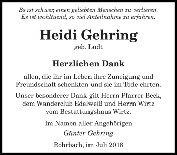Todesanzeige von Heidi Gehring von saarbruecker_zeitung