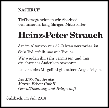 Todesanzeige von Heinz-Peter Strauch von saarbruecker_zeitung