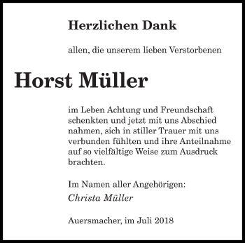 Todesanzeige von Horst Müller von saarbruecker_zeitung
