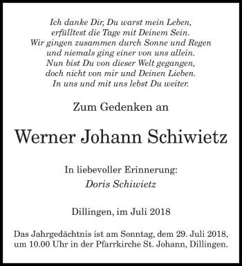 Todesanzeige von Werner Johann Schiwietz von saarbruecker_zeitung