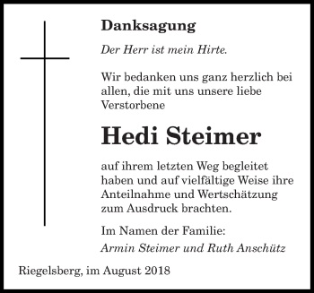 Todesanzeige von Hedi Steimer von saarbruecker_zeitung