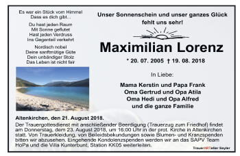 Todesanzeige von Maximilian Lorenz von saarbruecker_zeitung