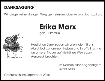 Todesanzeige von Erika Marx von saarbruecker_zeitung