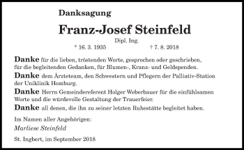 Todesanzeige von Franz-Josef Steinfeld von saarbruecker_zeitung