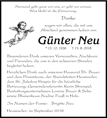 Todesanzeige von Günter Neu von saarbruecker_zeitung